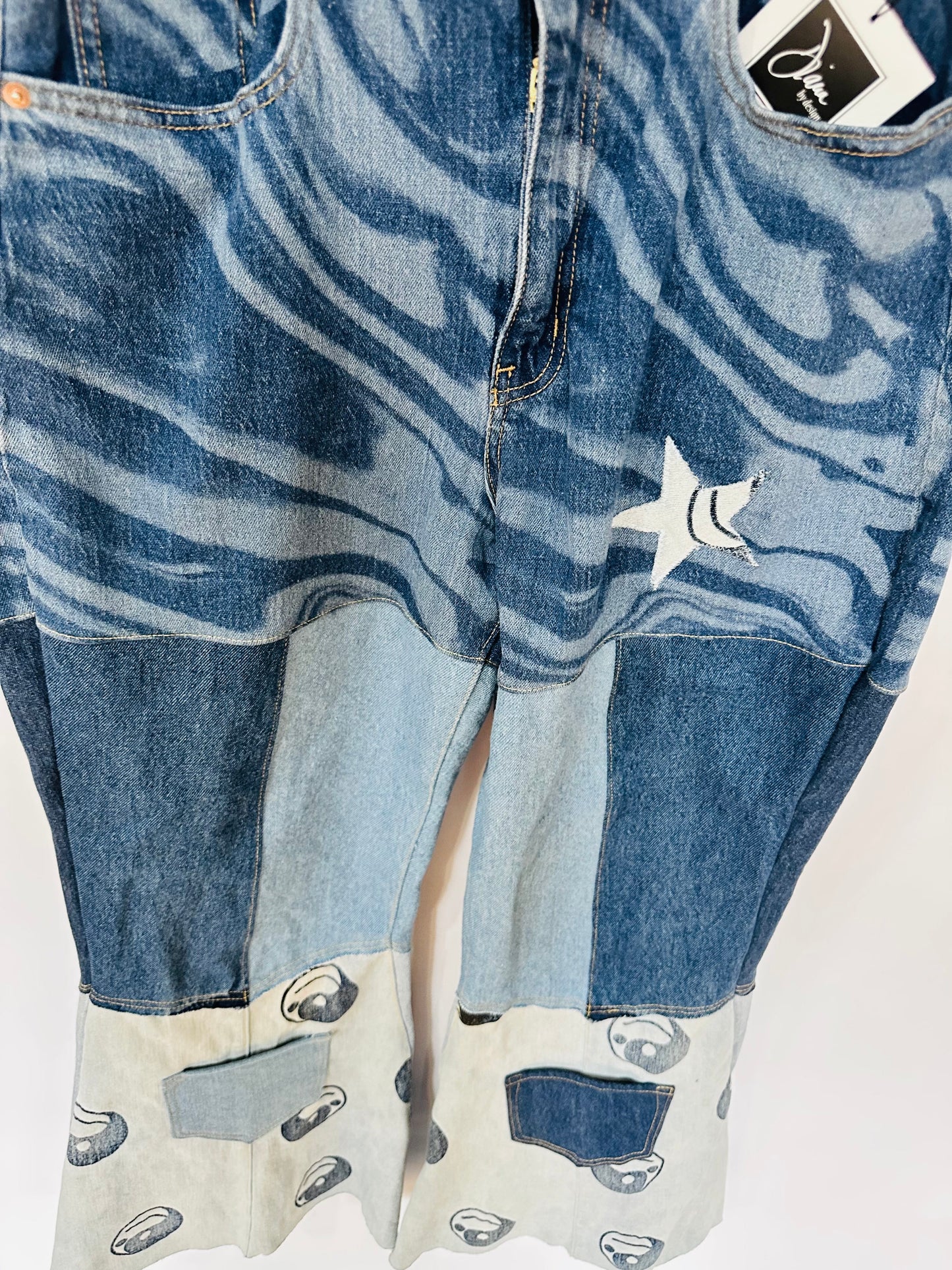high rise yin yang patchy curvy bell bottoms [8/29]