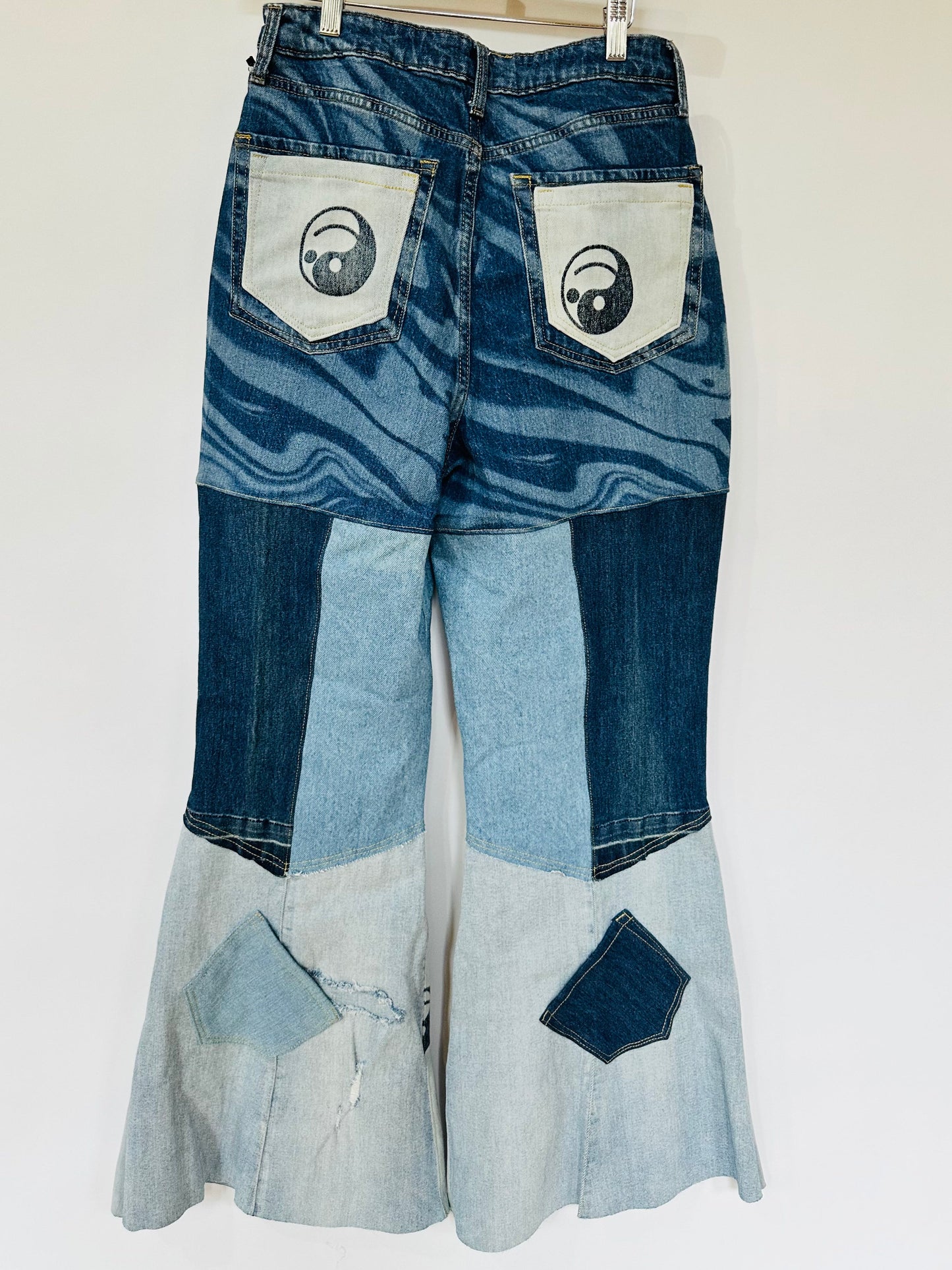 high rise yin yang patchy curvy bell bottoms [8/29]
