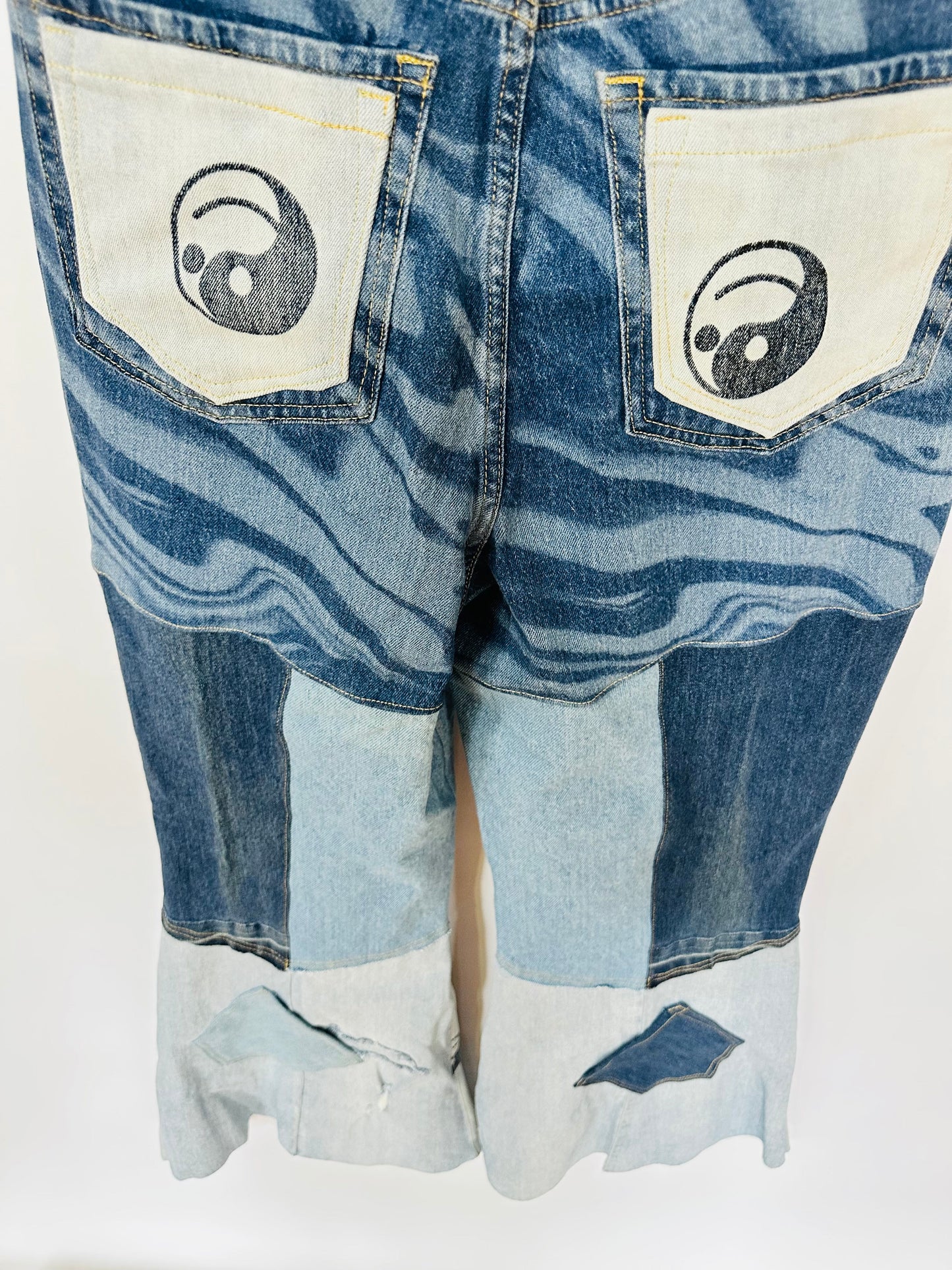 high rise yin yang patchy curvy bell bottoms [8/29]