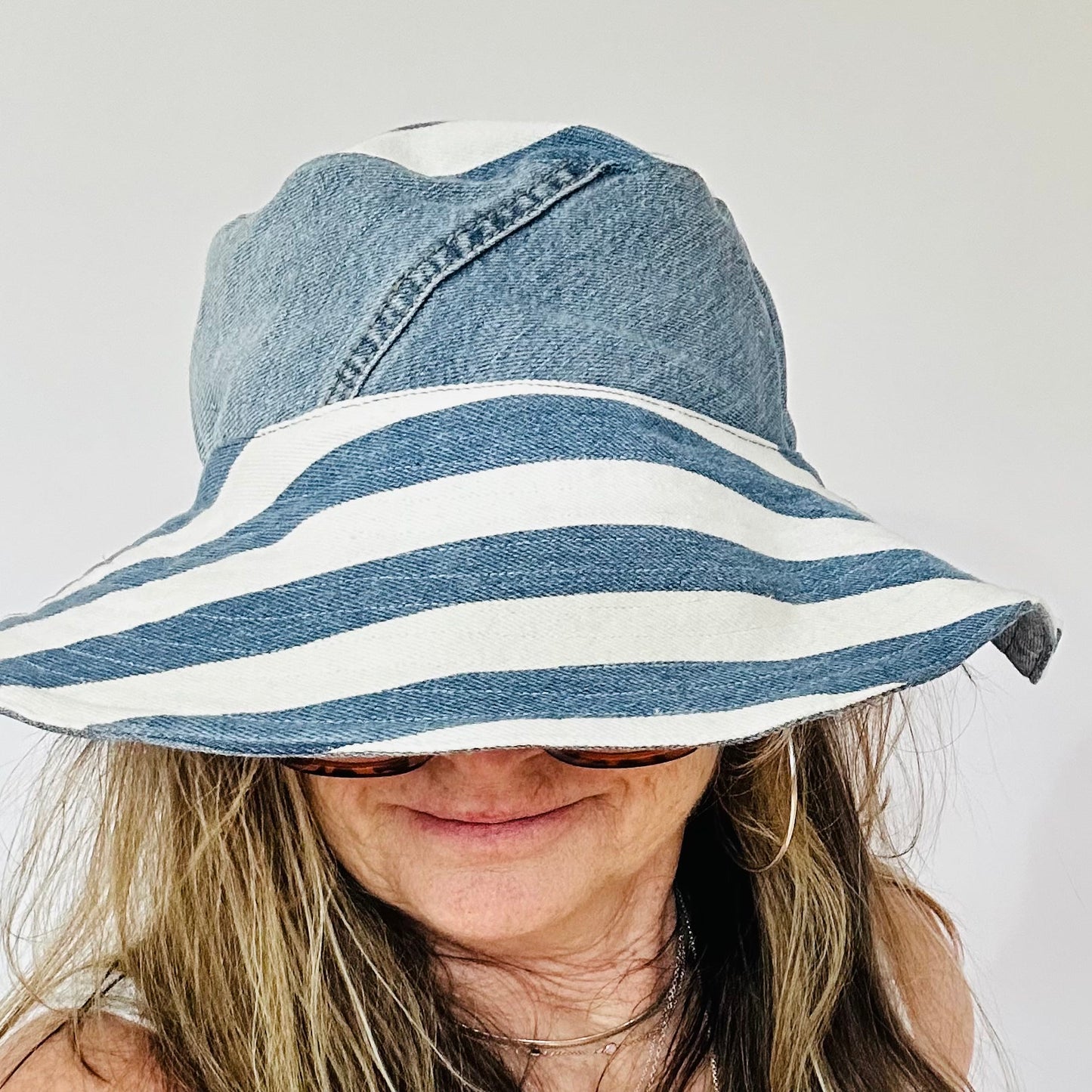 bold stripes reversible denim sunhat hat [s/m]