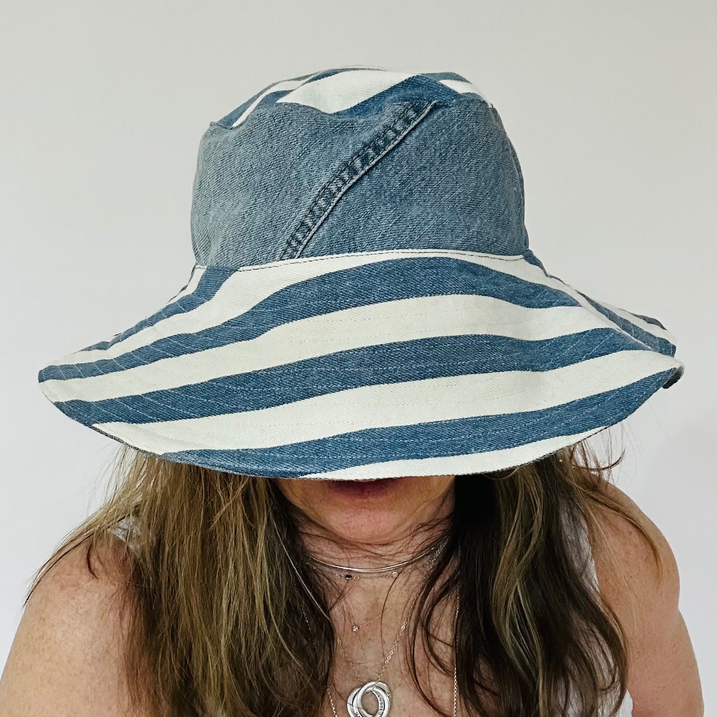 bold stripes reversible denim sunhat hat [s/m]