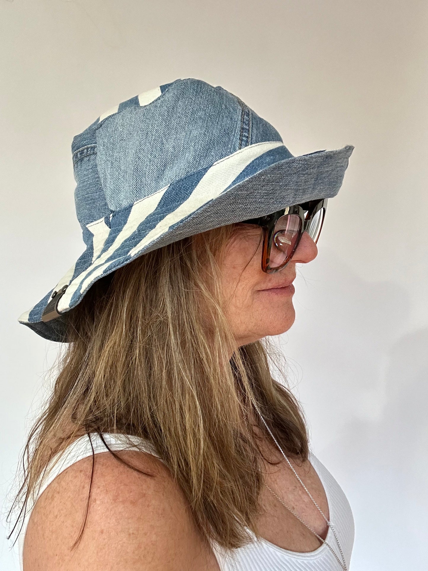 bold stripes reversible denim sunhat hat [s/m]