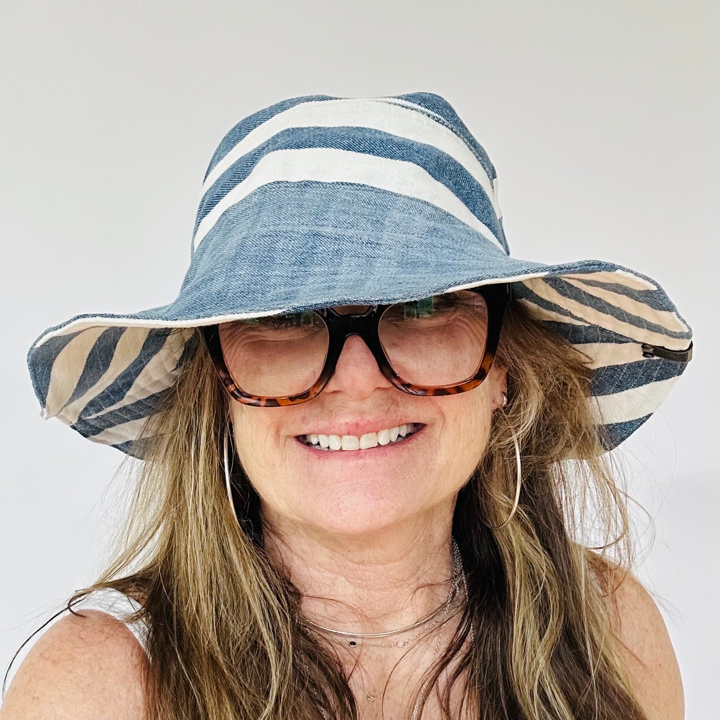 bold stripes reversible denim sunhat hat [s/m]
