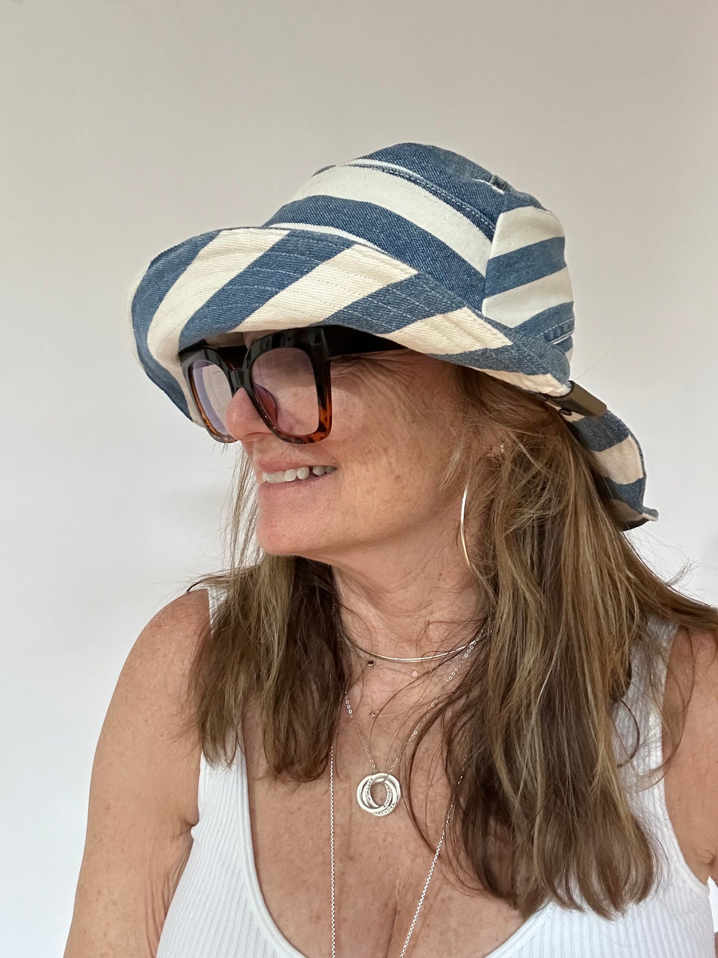 bold stripes reversible denim sunhat hat [s/m]