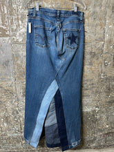 Load image into Gallery viewer, distressed denim patch maxi skirt, (size 12)

