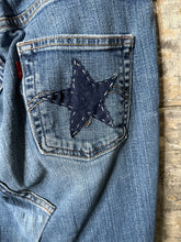 Load image into Gallery viewer, distressed denim patch maxi skirt, (size 12)

