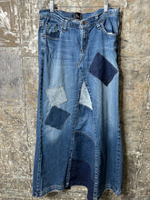Load image into Gallery viewer, distressed denim patch maxi skirt, (size 12)

