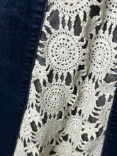 Load image into Gallery viewer, dark blue denim + lace maxi skirt, (size 28)
