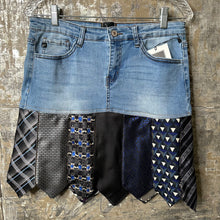 Load image into Gallery viewer, black n blue denim +  tie skirt, (size 28)
