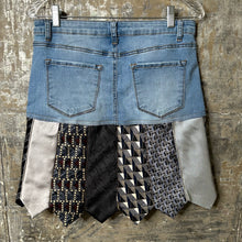 Load image into Gallery viewer, black n blue denim +  tie skirt, (size 28)
