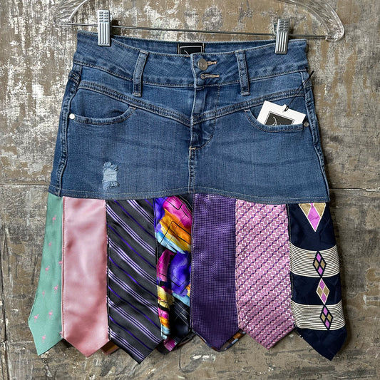 pink n purples denim +  tie skirt, (size 0)