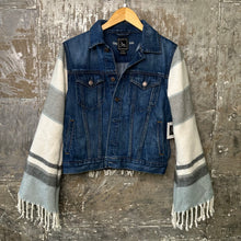Load image into Gallery viewer, classic denim + fun poncho fringed knit jacket
