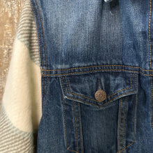 Load image into Gallery viewer, classic denim + fun poncho fringed knit jacket
