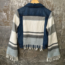 Load image into Gallery viewer, classic denim + fun poncho fringed knit jacket
