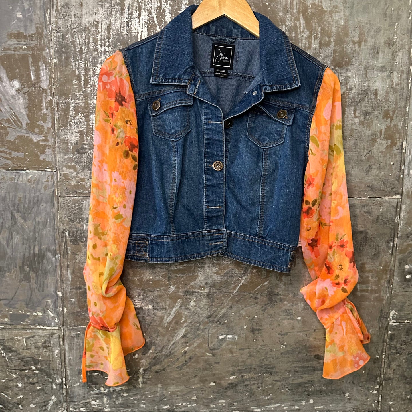 cute crop denim + floaty orange burst ruffle sleeves