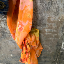 Load image into Gallery viewer, cute crop denim + floaty orange burst ruffle sleeves
