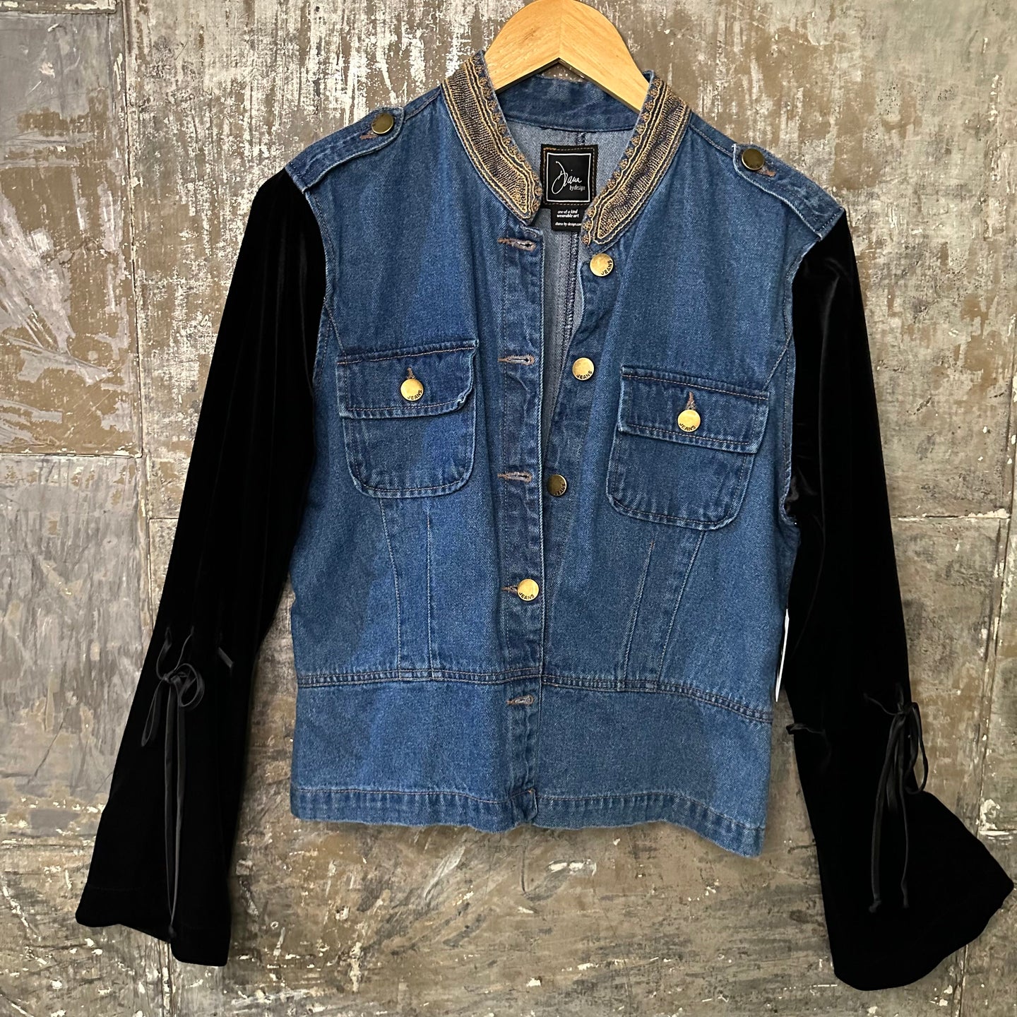 sargent pepper blue denim + black velvet sleeves