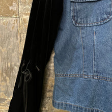 Load image into Gallery viewer, sargent pepper blue denim + black velvet sleeves
