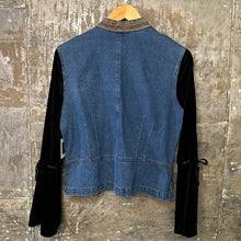 Load image into Gallery viewer, sargent pepper blue denim + black velvet sleeves
