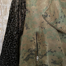 Load image into Gallery viewer, digital camo meets deep olive leaf velvet bell jacket
