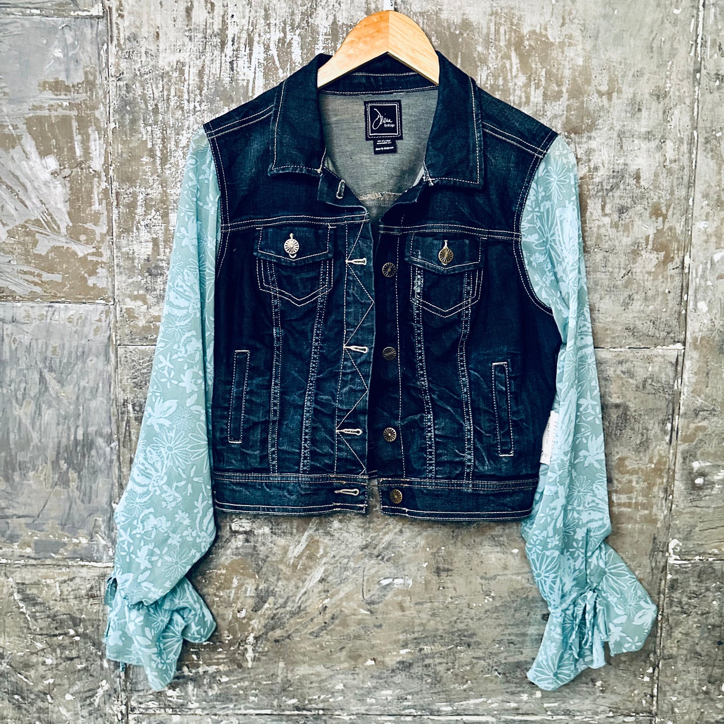 seafoam daisy ruffles meets dark denim jacket
