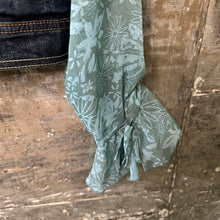 Load image into Gallery viewer, seafoam daisy ruffles meets dark denim jacket
