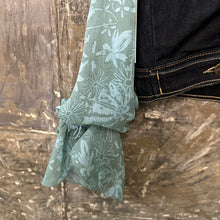 Load image into Gallery viewer, seafoam daisy ruffles meets dark denim jacket
