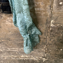Load image into Gallery viewer, seafoam daisy ruffles meets dark denim jacket
