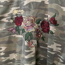 Load image into Gallery viewer, lace bells + embroidered rag camo denim
