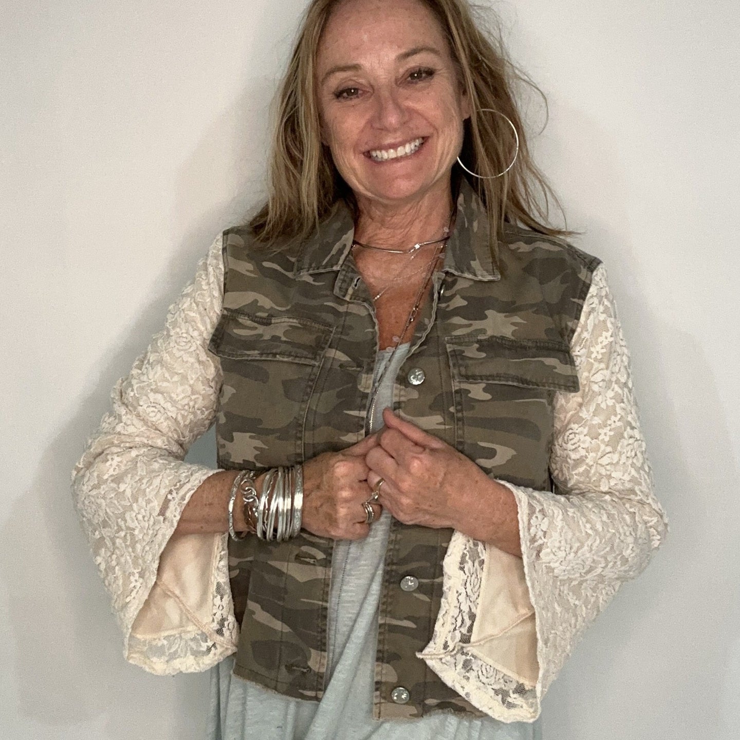 lace bells + embroidered rag camo denim