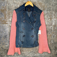Load image into Gallery viewer, double breasted barbie pink belled denim jacket
