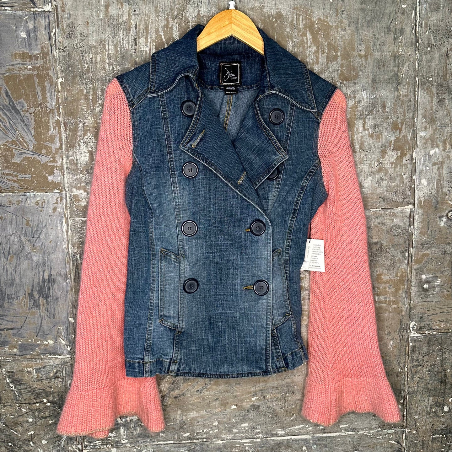 double breasted barbie pink belled denim jacket