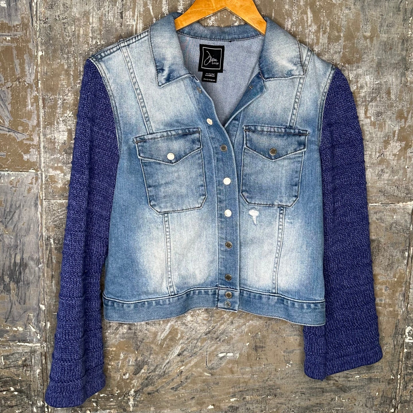 distressed soft snap crop denim + knit bells