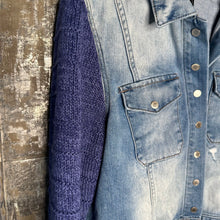 Load image into Gallery viewer, distressed soft snap crop denim + knit bells
