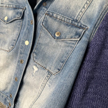 Load image into Gallery viewer, distressed soft snap crop denim + knit bells
