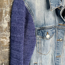 Load image into Gallery viewer, periwinkle sweater + extra distressed denim jacket
