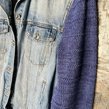 Load image into Gallery viewer, periwinkle sweater + extra distressed denim jacket
