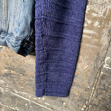 Load image into Gallery viewer, periwinkle sweater + extra distressed denim jacket
