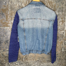 Load image into Gallery viewer, periwinkle sweater + extra distressed denim jacket
