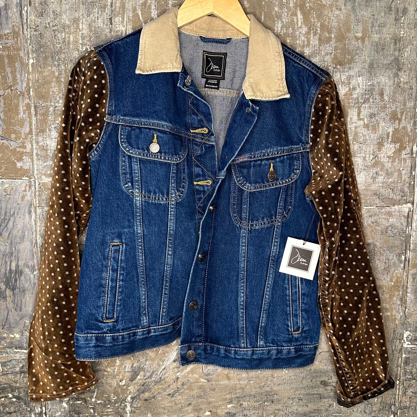 polka dot velvet, corduroy + denim jacket