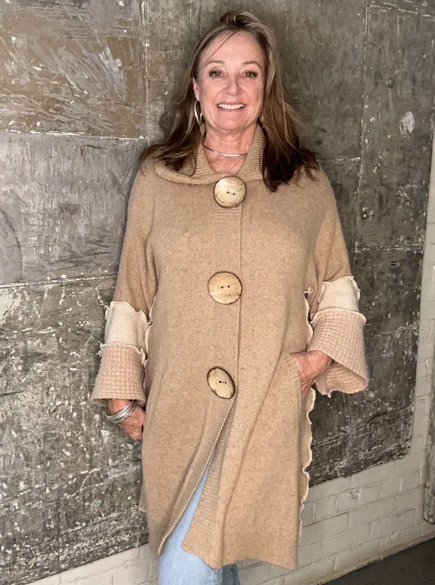 creamy tans cape style cardigan coat