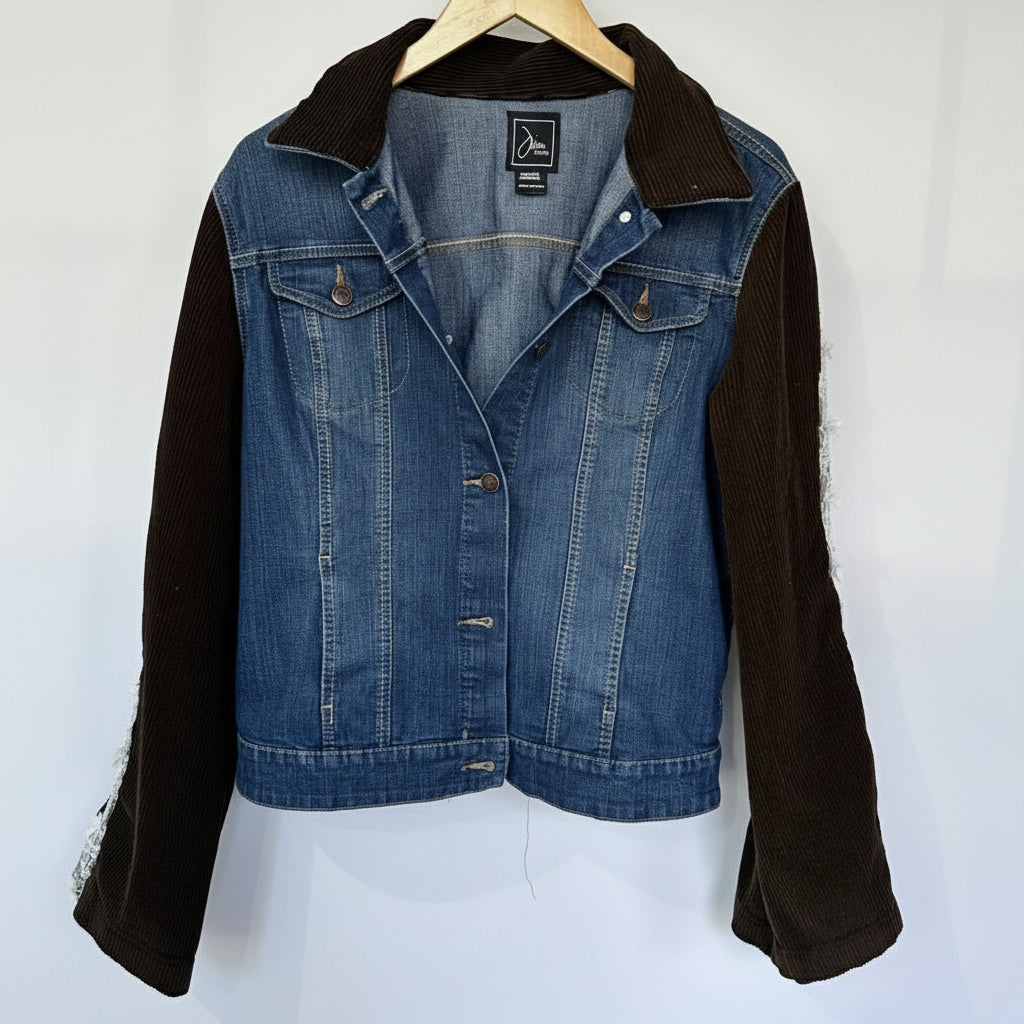 wrapped in love deep rich chocolate corduroy + denim jacket [l]