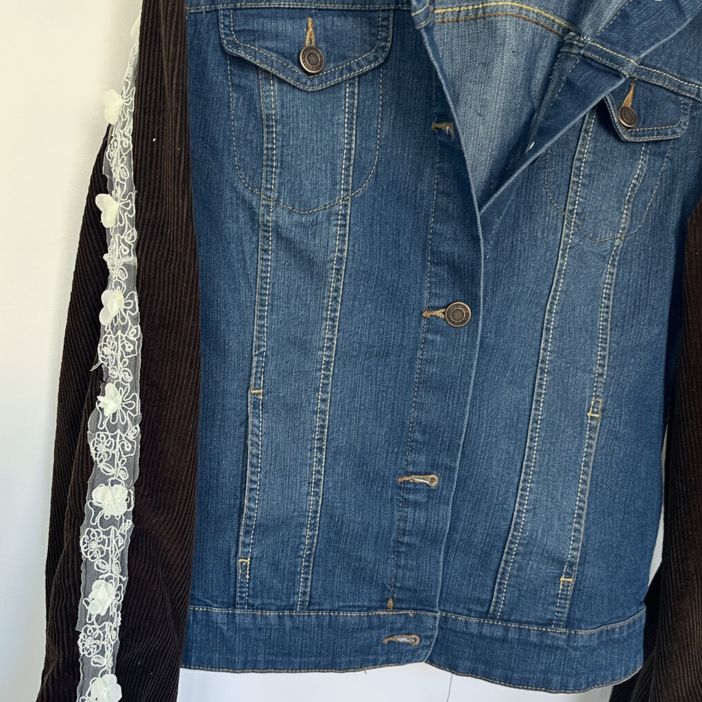 wrapped in love deep rich chocolate corduroy + denim jacket [l]