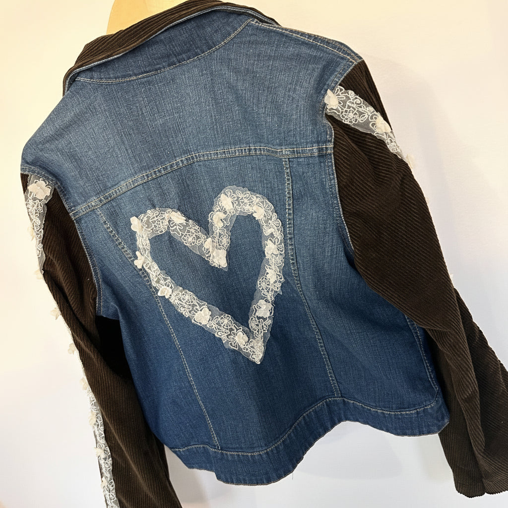 wrapped in love deep rich chocolate corduroy + denim jacket [l]
