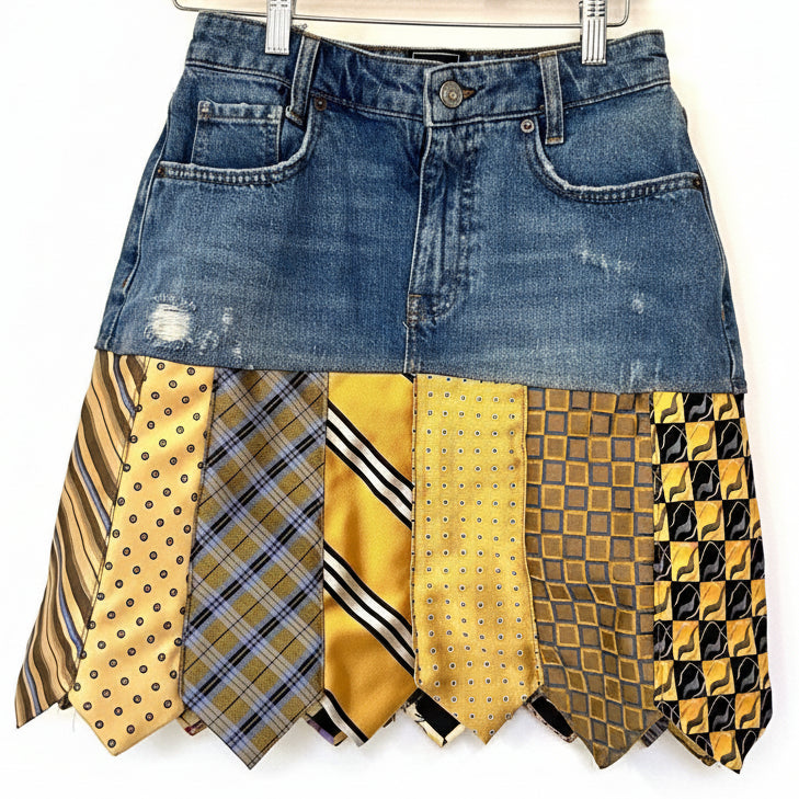 sunny distress denim + tie skirt, [0-2]