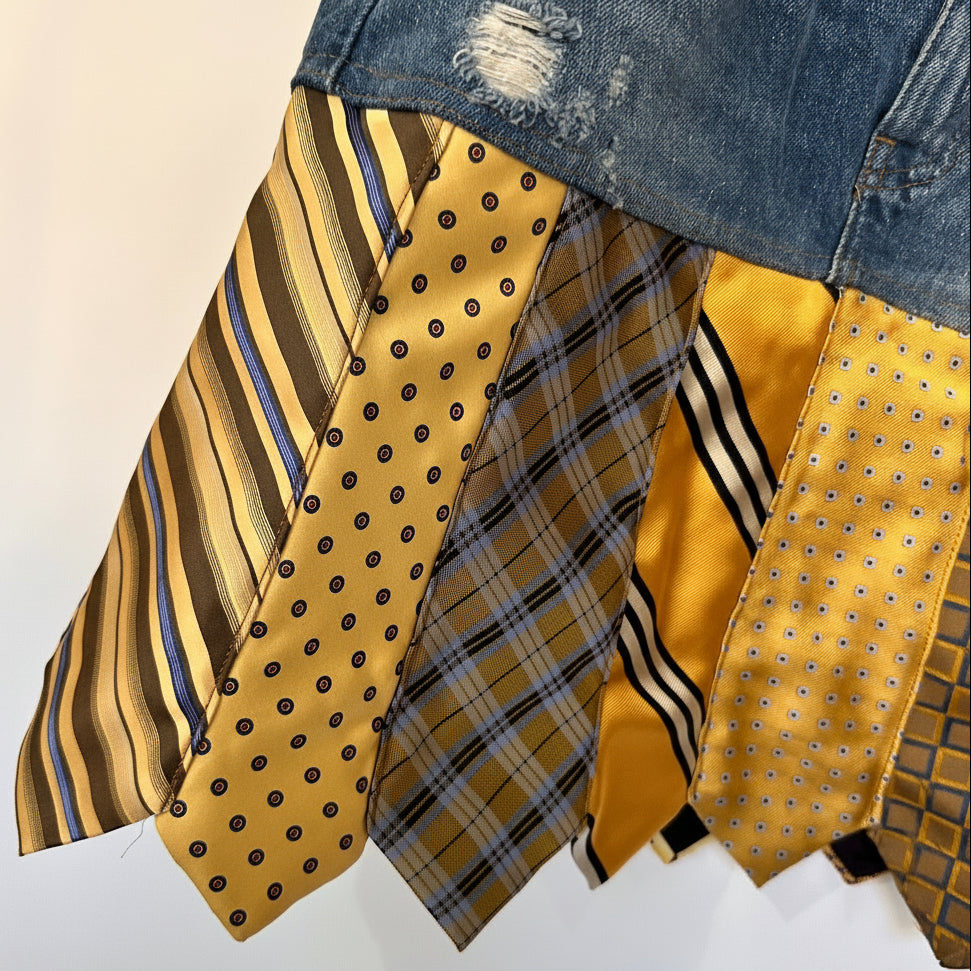 sunny distress denim + tie skirt, [0-2]