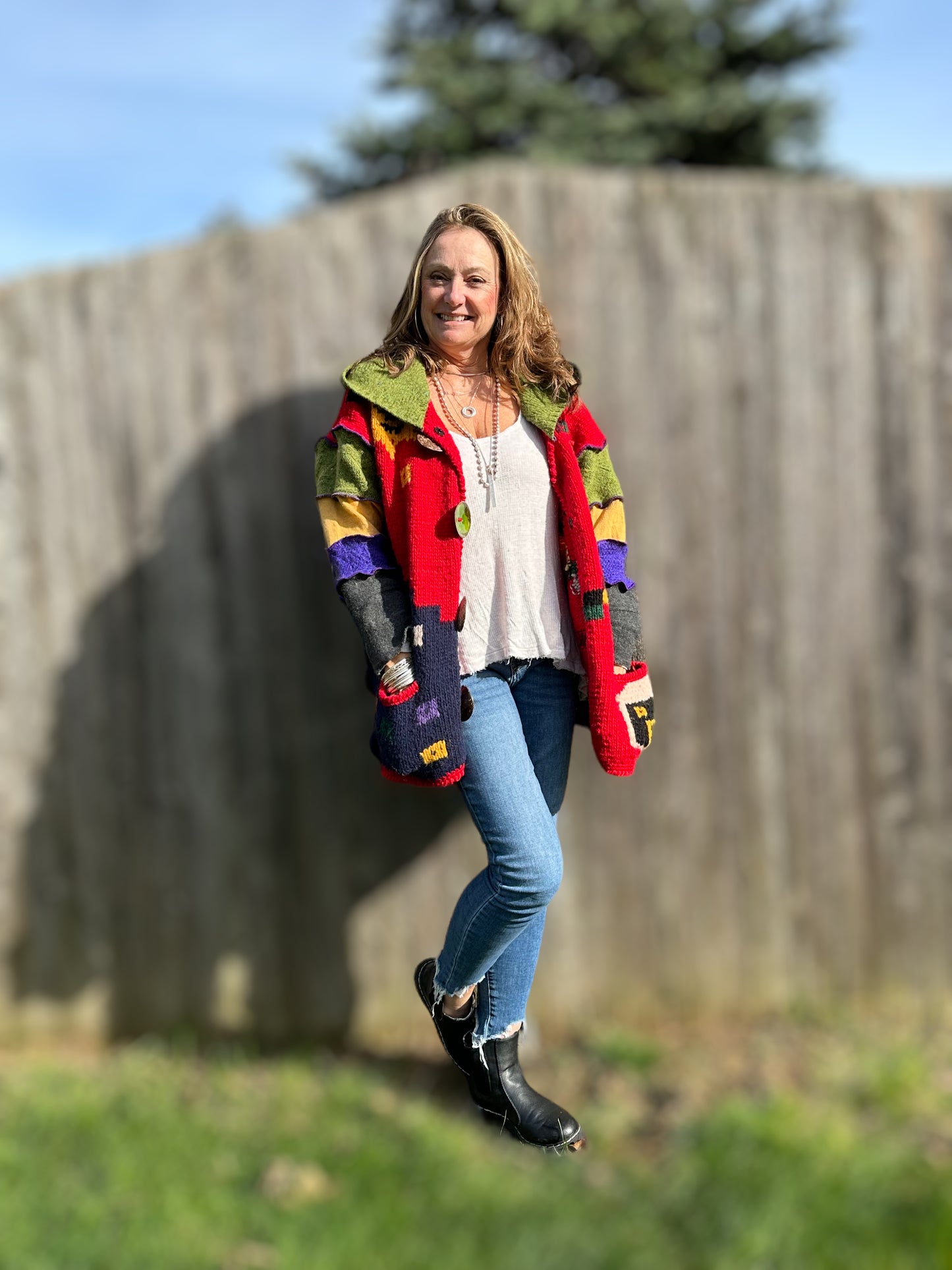 textured vibrant color swing style hooded coat