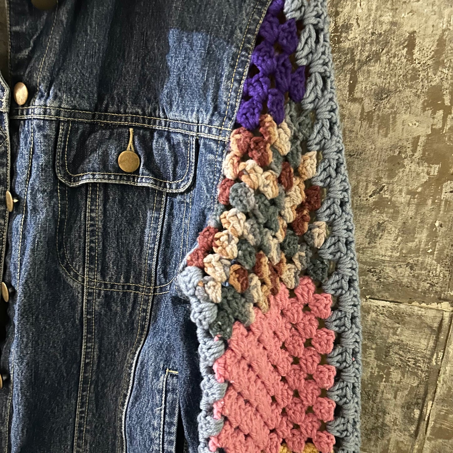 patchwork chunky crochet + lined classic denim