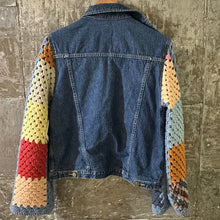 Load image into Gallery viewer, patchwork chunky crochet + lined classic denim
