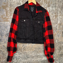 Load image into Gallery viewer, feminine red black lumberjack + black denim
